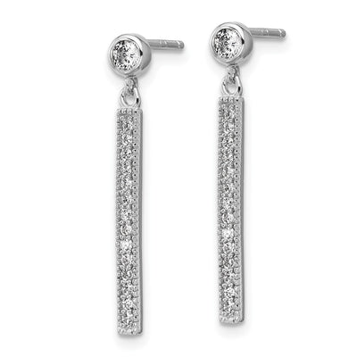 Cheryl M Sterling Silver Rhodium-plated Polished CZ Bar Post Dangle Earrings, 27.8 x 4mm
