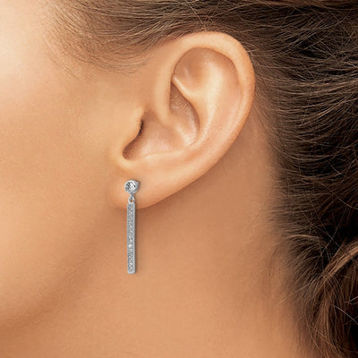 Cheryl M Sterling Silver Rhodium-plated Polished CZ Bar Post Dangle Earrings, 27.8 x 4mm