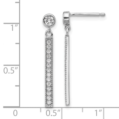 Cheryl M Sterling Silver Rhodium-plated Polished CZ Bar Post Dangle Earrings, 27.8 x 4mm