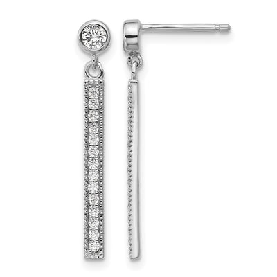 Cheryl M Sterling Silver Rhodium-plated Polished CZ Bar Post Dangle Earrings, 27.8 x 4mm