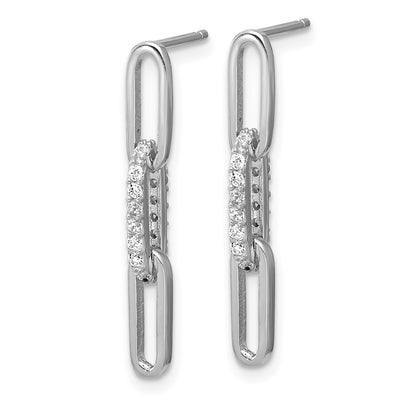 Cheryl M Sterling Silver Rhodium-plated Polished CZ Paperclip Link Post Dangle Earrings, 26.5 x 3.75mm
