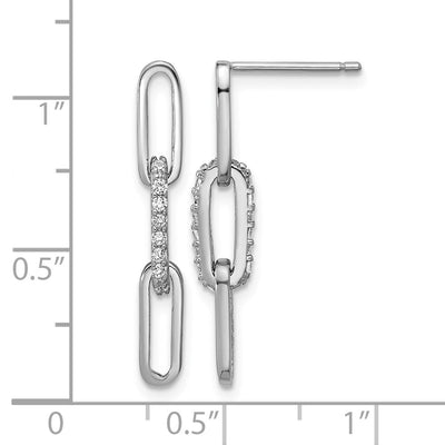Cheryl M Sterling Silver Rhodium-plated Polished CZ Paperclip Link Post Dangle Earrings, 26.5 x 3.75mm