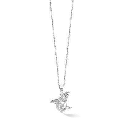 Cheryl M Sterling Silver Rhodium-plated Polished Lab Created Black Spinel and CZ Shark with Extension Necklace