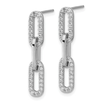 Cheryl M Sterling Silver Rhodium-plated Polished CZ Paperclip Link Post Dangle Earrings, 28.1 x 5.1mm