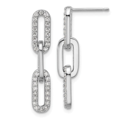 Cheryl M Sterling Silver Rhodium-plated Polished CZ Paperclip Link Post Dangle Earrings, 28.1 x 5.1mm