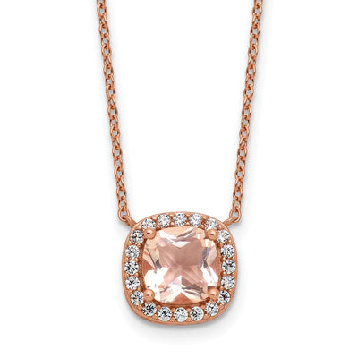 Cheryl M Sterling Silver Rose Gold-plated Polished CZ and Pink Glass Halo Necklace