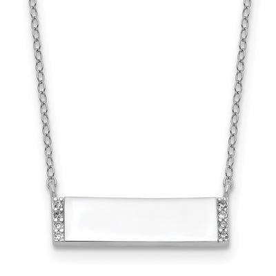 Cheryl M Sterling Silver Rhodium-plated Polished CZ Bar Necklace, 18 x 7.7mm