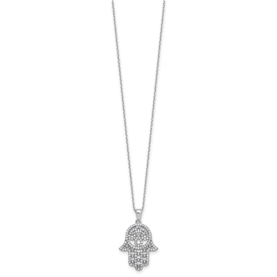 Cheryl M Sterling Silver Rhodium-plated Polished CZ Hamsa Necklace