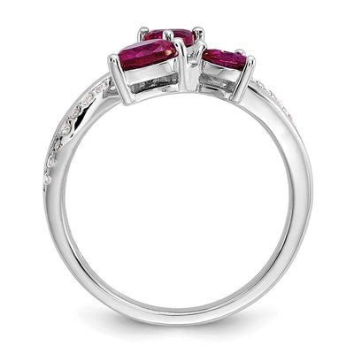Cheryl M Sterling Silver Rhodium-plated Polished Lab Created Ruby and CZ Hearts Ring