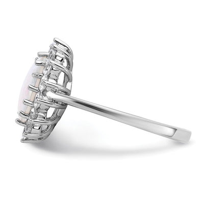 Cheryl M Sterling Silver Rhodium-plated Polished Created Opal and CZ Oval Halo Ring