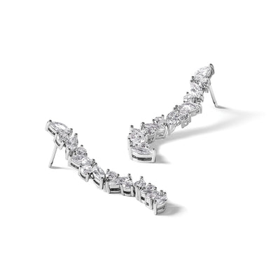 Cheryl M Sterling Silver Rhodium-plated Polished Fancy CZ Post Dangle Earrings, 49.25 x 5.3mm