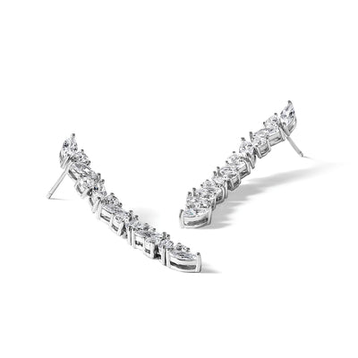 Cheryl M Sterling Silver Rhodium-plated Polished Fancy CZ Post Dangle Earrings, 49.25 x 5.3mm