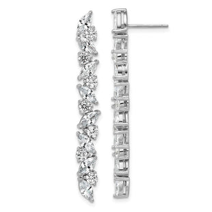 Cheryl M Sterling Silver Rhodium-plated Polished Fancy CZ Post Dangle Earrings (Style QCM1809)