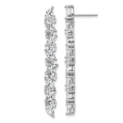 Cheryl M Sterling Silver Rhodium-plated Polished Fancy CZ Post Dangle Earrings, 49.25 x 5.3mm