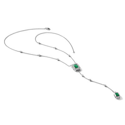 Cheryl M Sterling Silver Rhodium-plated Polished Fancy Green Glass and CZ Lariat Necklace