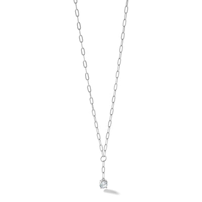 Cheryl M Sterling Silver Rhodium-plated Polished CZ Paperclip Link Lariat Necklace