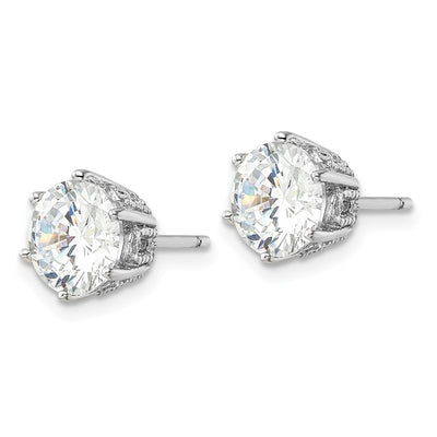 Cheryl M Sterling Silver Rhodium-plated Polished and Textured CZ Stud Earrings