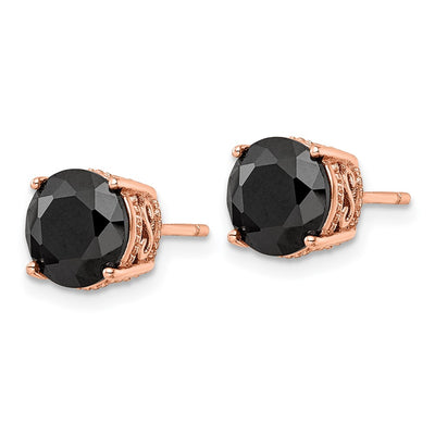 Cheryl M Sterling Silver Rose Gold-plated Polished Black CZ Stud Earrings