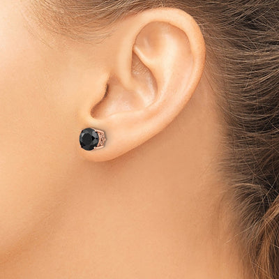 Cheryl M Sterling Silver Rose Gold-plated Polished Black CZ Stud Earrings