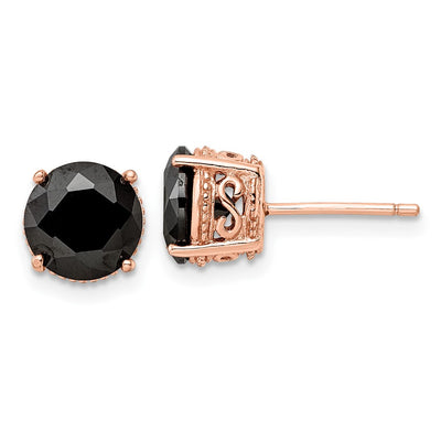 Cheryl M Sterling Silver Rose Gold-plated Polished Black CZ Stud Earrings