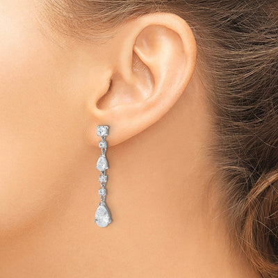 Cheryl M Sterling Silver Rhodium-plated Polished Fancy CZ Teardrop Post Dangle Earrings, 41 x 6.5mm