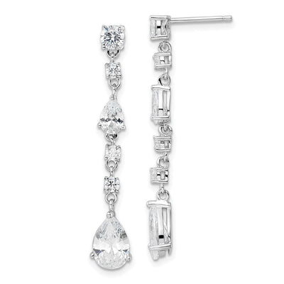 Cheryl M Sterling Silver Rhodium-plated Polished Fancy CZ Teardrop Post Dangle Earrings, 41 x 6.5mm