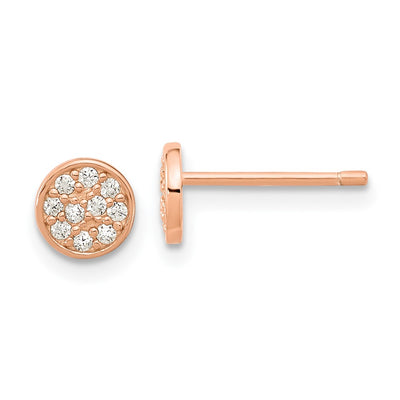 Cheryl M Sterling Silver Rose Gold-plated Polished Pavé CZ Circle Post Earrings
