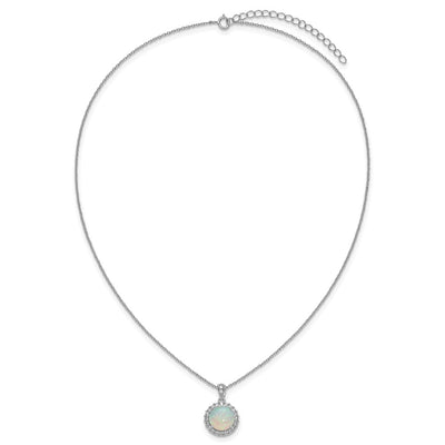 Cheryl M Sterling Silver Rhodium-plated Polished Lab Created Opal and CZ Halo Circle with Extension Necklace