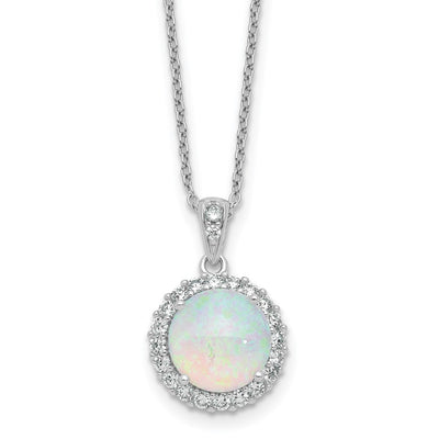 Cheryl M Sterling Silver Rhodium-plated Polished Lab Created Opal and CZ Halo Circle with Extension Necklace