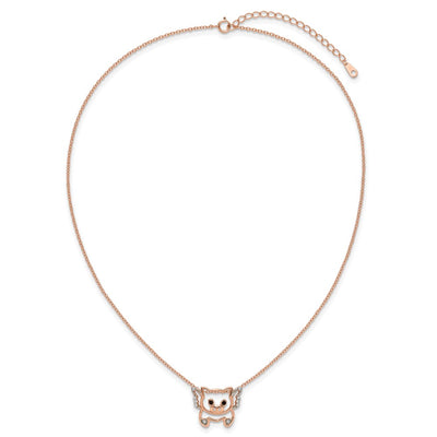 Cheryl M Sterling Silver Rose Gold-plated Polished Black and White CZ Flying Pig with Extension Necklace