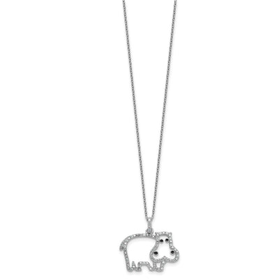 Cheryl M Sterling Silver Rhodium-plated Polished and Enameled CZ Hippopotamus with Extension Necklace
