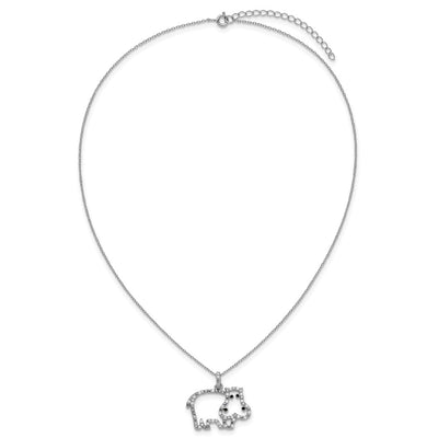 Cheryl M Sterling Silver Rhodium-plated Polished and Enameled CZ Hippopotamus with Extension Necklace
