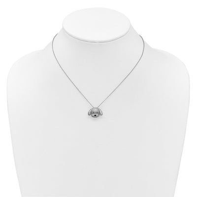 Cheryl M Sterling Silver Rhodium-plated Polished and Enameled Black and White CZ Dog with Extension Necklace, 18 x 13mm