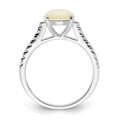 Cheryl M Sterling Silver Rhodium-plated Polished Lab Created Opal and CZ Ring