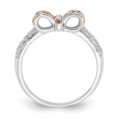 Cheryl M Sterling Silver Rhodium and Rose Gold-plated Polished CZ Bow Ring