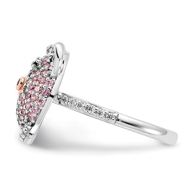 Cheryl M Sterling Silver Rhodium and Rose Gold-plated Polished Multicolor CZ Pig Ring