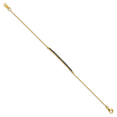 Cheryl M Sterling Silver Hematite and Gold-plated Polished and Beaded Black CZ Bar Necklace