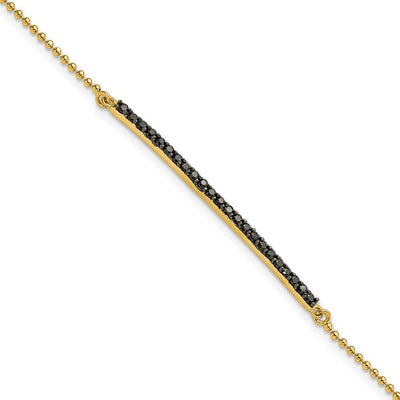 Cheryl M Sterling Silver Hematite and Gold-plated Polished and Beaded Black CZ Bar Necklace