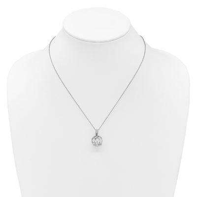 Cheryl M Sterling Silver Rhodium-plated Polished Fancy Gallery Cushion-cut CZ Necklace