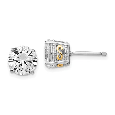 Cheryl M Sterling Silver Rhodium-plated with Gold-plated Accent Brilliant-cut CZ Stud Post Earrings