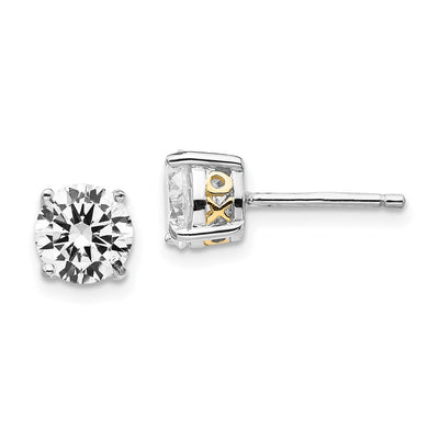 Cheryl M Sterling Silver Rhodium-plated with Gold-plated Accent XO Brilliant-cut CZ Stud Post Earrings