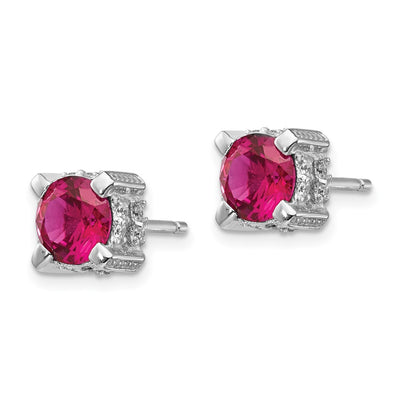 Cheryl M Sterling Silver Rhodium-plated Brilliant-cut Lab Created Ruby and Brilliant-cut White CZ Stud Post Earrings