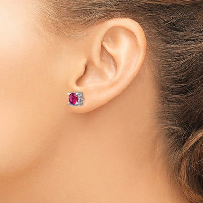 Cheryl M Sterling Silver Rhodium-plated Brilliant-cut Lab Created Ruby and Brilliant-cut White CZ Stud Post Earrings
