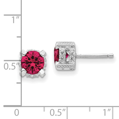 Cheryl M Sterling Silver Rhodium-plated Brilliant-cut Lab Created Ruby and Brilliant-cut White CZ Stud Post Earrings