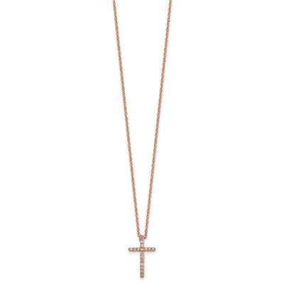 Cheryl M Sterling Silver Rose Gold-plated Polished CZ Latin Cross Necklace