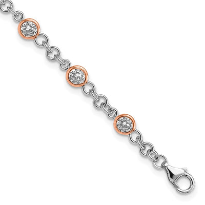 Cheryl M Sterling Silver Rhodium-plated and Rose Gold-plated Accent Brilliant-cut CZ Bezel 11 Station Bracelet