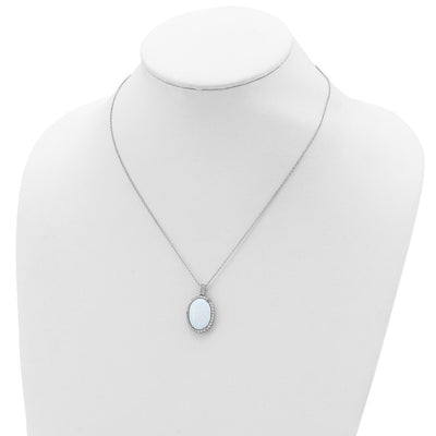 Cheryl M Sterling Silver Rhodium-plated Cabochon Lab Created Opal and Brilliant-cut CZ Oval Halo Necklace, 18 x 18mm