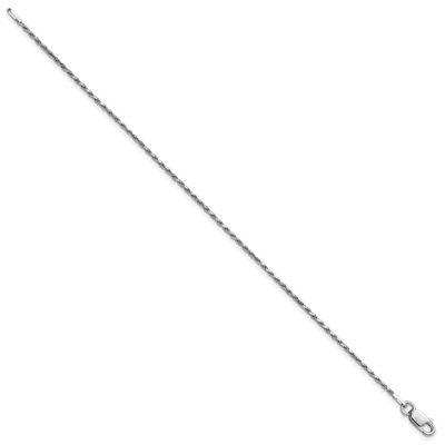 Sterling Silver Rhodium-plated Diamond-cut Rope Chain Anklet, 9 x 1.5mm