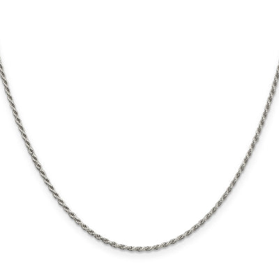 Sterling Silver Rhodium-plated Diamond-cut Rope Chain w/2in ext., 20 x 1.7mm