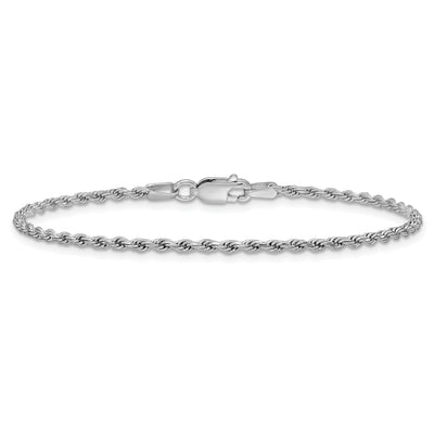 Sterling Silver Rhodium-plated Diamond-cut Rope Chain Anklet, 9 x 1.85mm